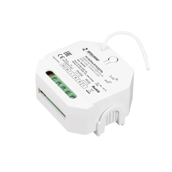 Фото товара INTELLIGENT ARLIGHT Релейный модуль SMART-701-72-WTI-WTO-PS-IN  (230V, 1x15A, TUYA Wi-Fi, 2.4G) (IARL, IP20 Пластик, 5 лет)