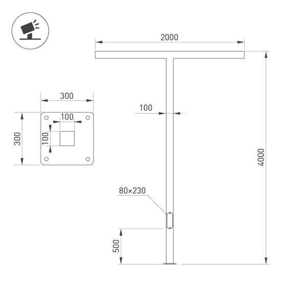 Фото #2 товара Опора OXOR-STER-T-2000x100x100-L4000-50W Warm3000 (BK, 230V) IP65 (Arlight, Сталь)