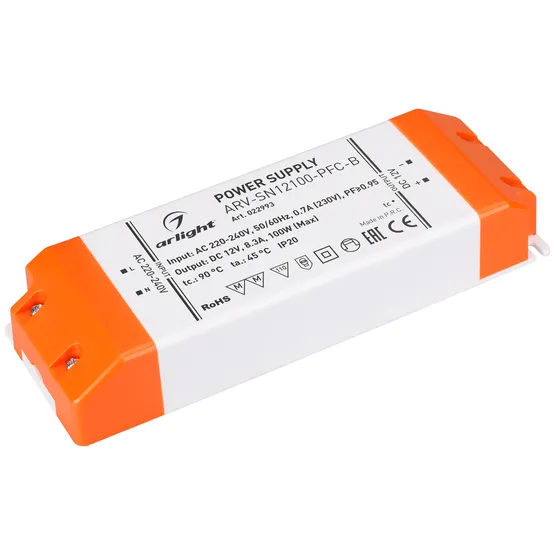 Фото #1 товара Блок питания ARV-SN12100-PFC-B (12V, 8.3A, 100W) (Arlight, IP20 Пластик, 3 года)