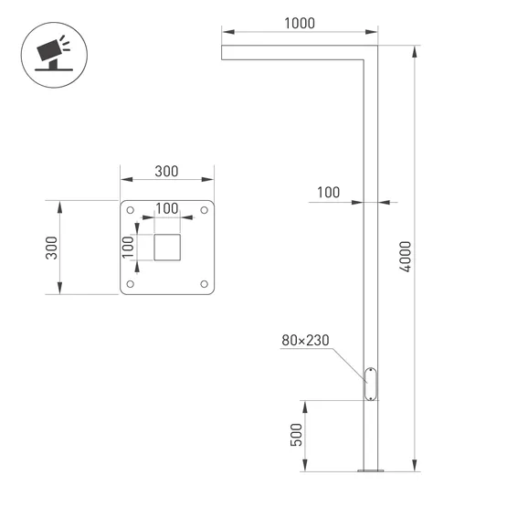 Фото #2 товара Опора OXOR-STER-G-1000x100x100-L4000-36W Warm3000 (BK, 230V) IP65 (Arlight, Сталь)