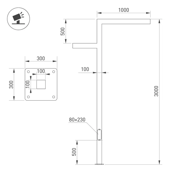 Фото #2 товара Опора OXOR-STER-Z-1600x100x100-L3000-70W Warm3000 (BK, 230V) IP65 (Arlight, Сталь)