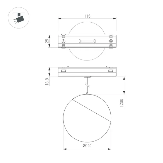 Фото #2 товара Светильник MAG-VIBE-EMISFERO-HANG-R100-6W Warm3000 (BK, 130 deg, 48V) (Arlight, IP20 Металл, 5 лет)