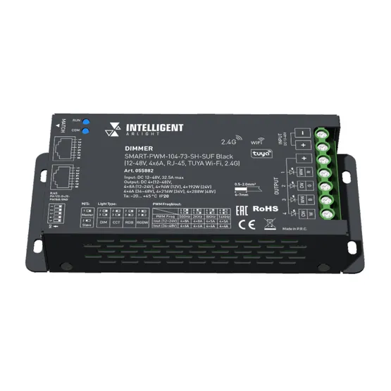 Фото товара INTELLIGENT ARLIGHT Диммер SMART-PWM-104-73-SH-SUF Black (12-48V, 4x6A, RJ-45, TUYA Wi-Fi, 2.4G) (IARL, IP20 Металл, 5 лет)