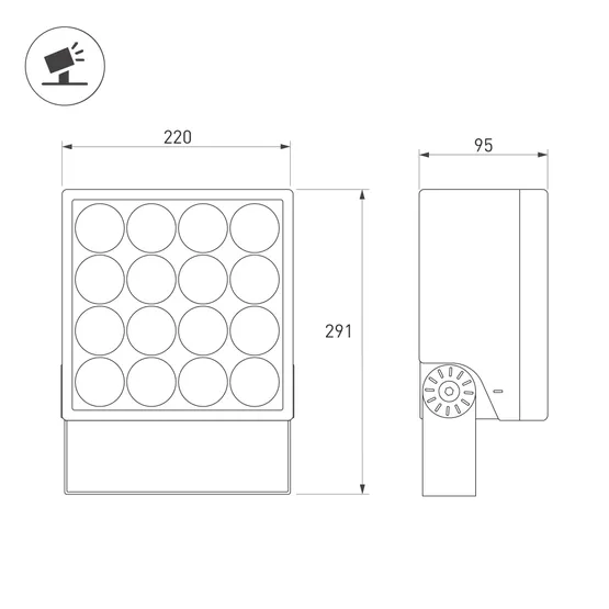 Фото #4 товара Светильник ALT-BLOCK-S220x220-50W Warm3000 (GR, 3 deg, 230V) (Arlight, IP66 Металл, 3 года)